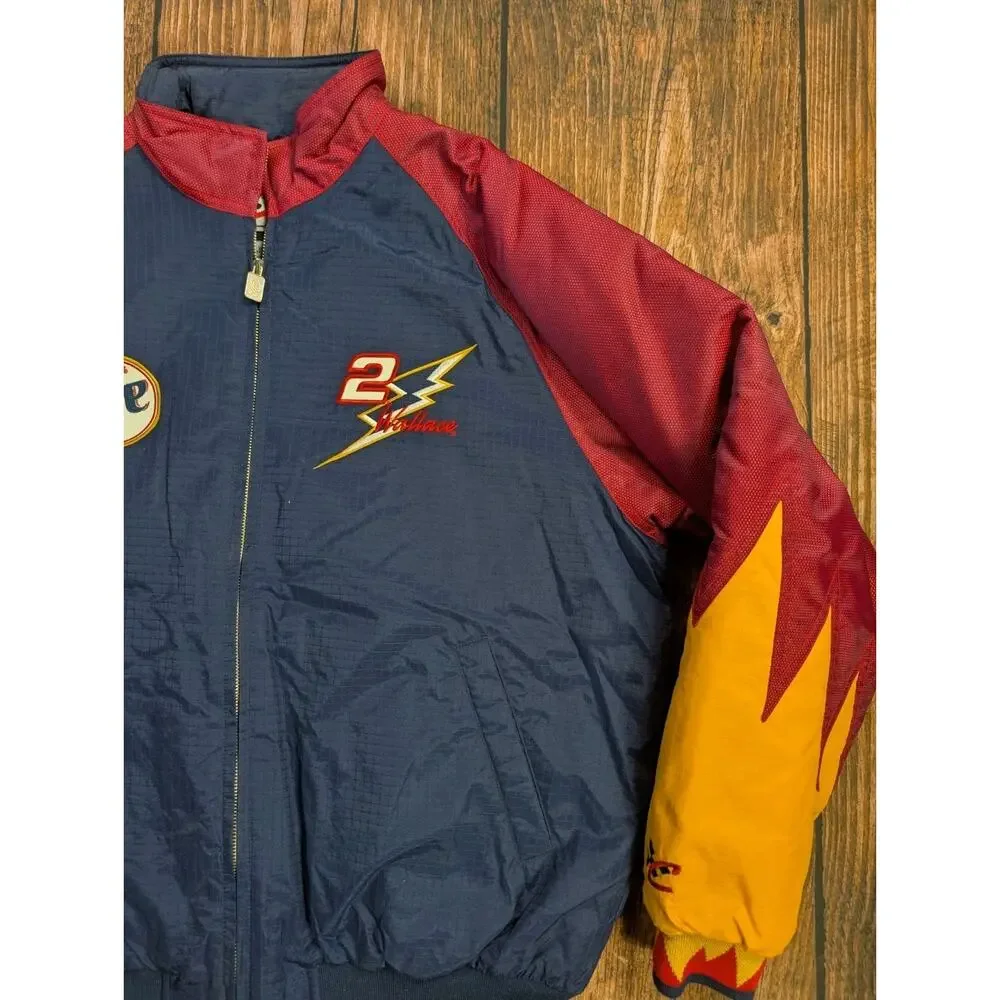Vtg 90s Chase Authentics Rusty Wallace Miller Lite Puffer Jacket Medium Nascar